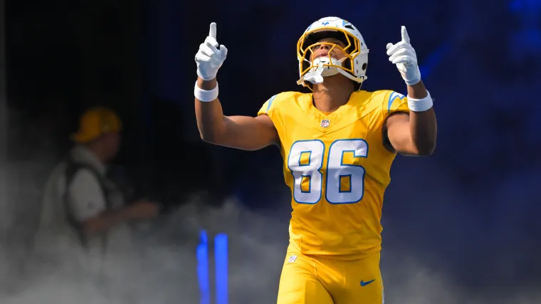 Oronde Gadsden, Los Angeles. Chargers tight end. NFL fantasy must buy.